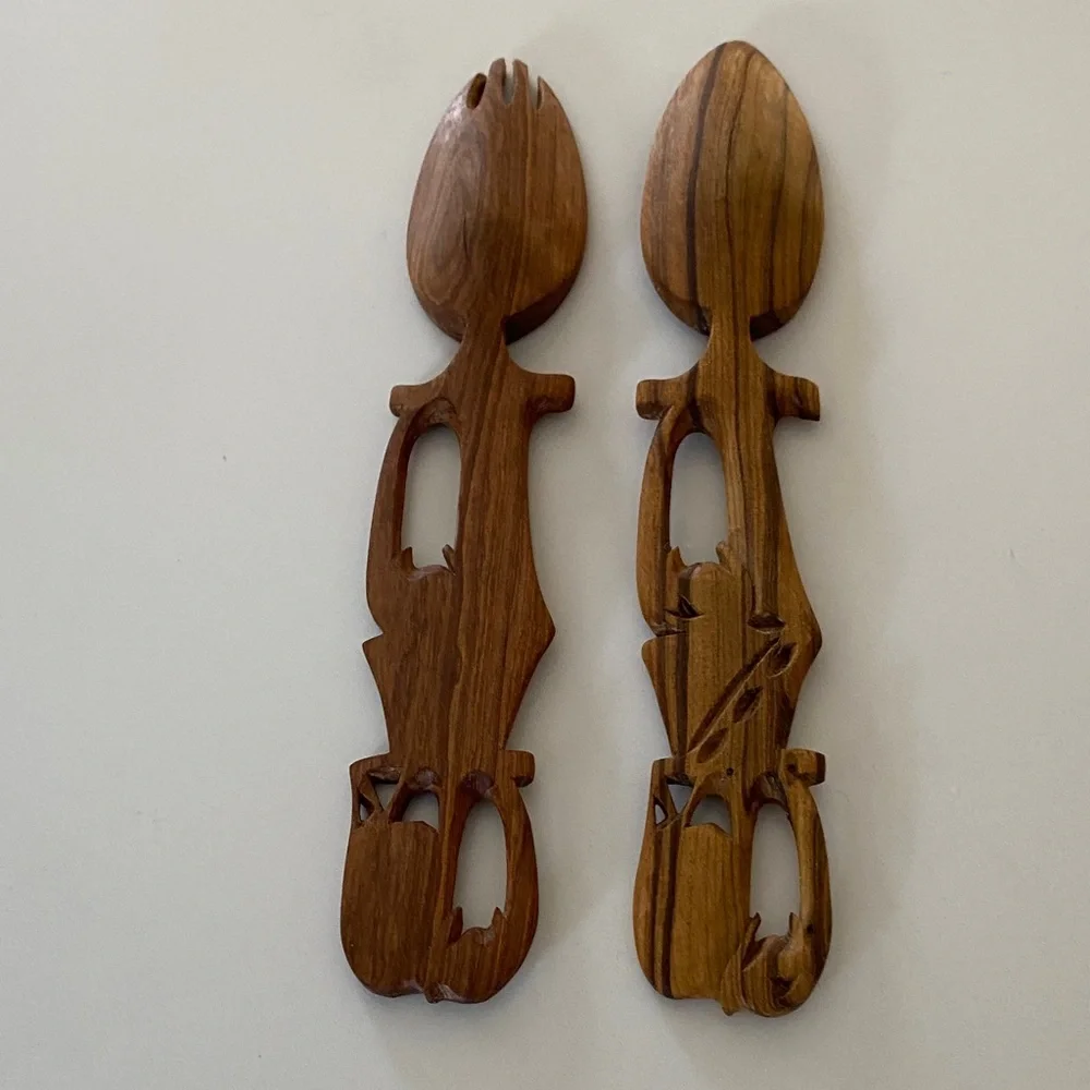 Artisan Carved Wooden Serving Utensils